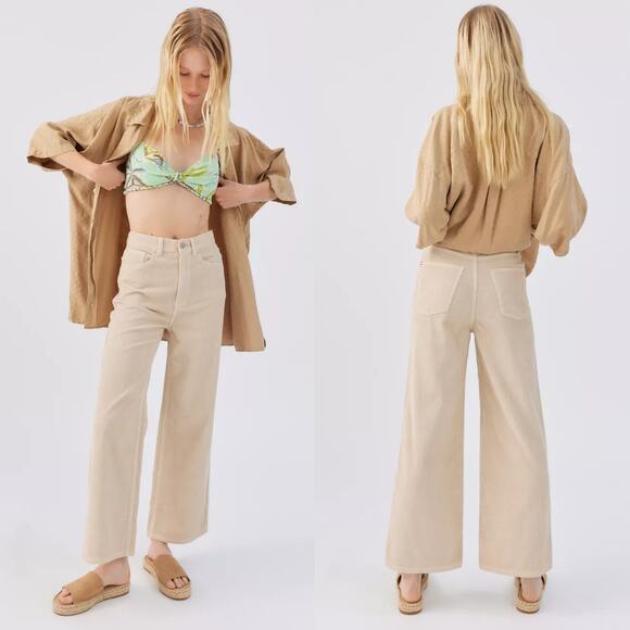 BDG Womens High & Wide Corduroy Pant Size 28 Ivory Ankle Length Cotton High Rise - Picture 1 of 15